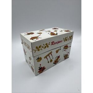 Vtg Recipe Box Metal Tin Midcentury 60s 1960s Farmhouse Retro Kitchen Decor Gold